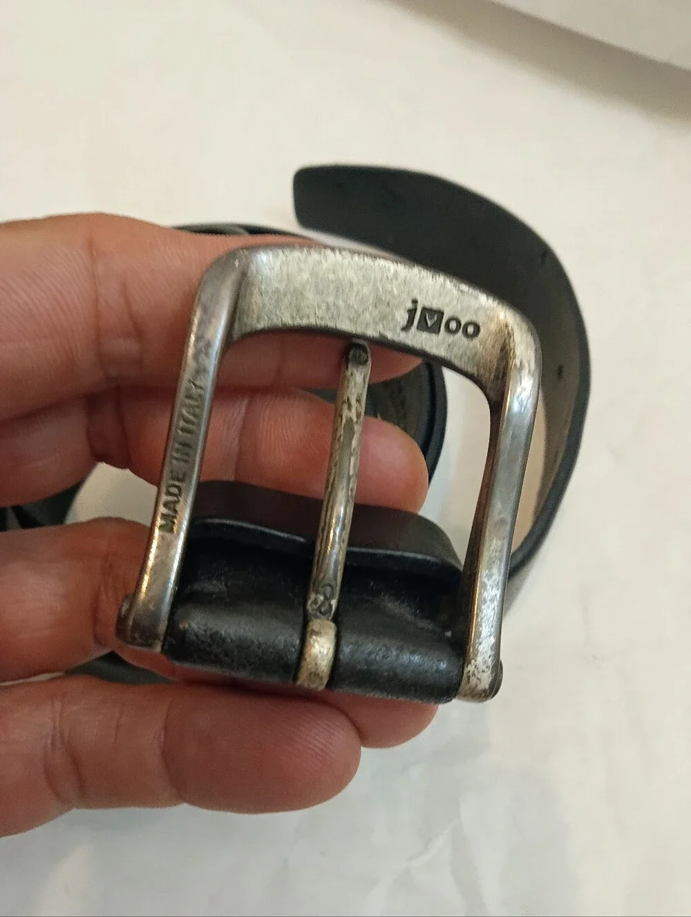John Varvatos Black ILeather Belt Men’s Size 34 Distressed Buckle Made In Italy